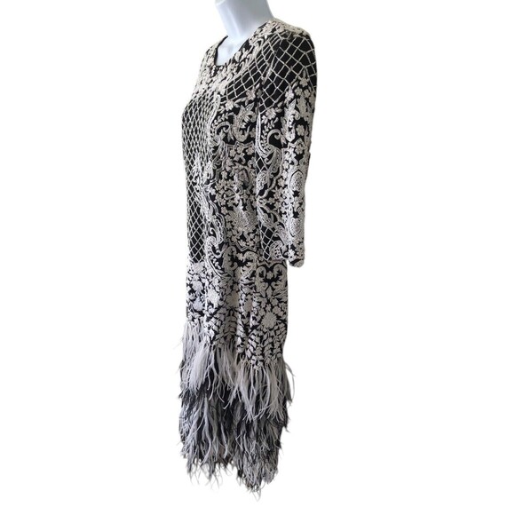 Unbranded White/Black Lace Overlay Feather Detail Lined Dress No Size Tag *Read* - Picture 3 of 13